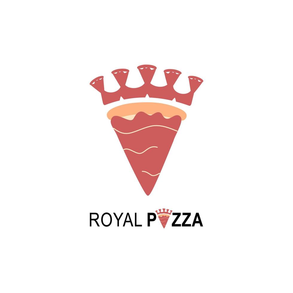 logo de pizza real para el empaquetado del café y el menú del restaurante. Logotipo de comida rápida con ilustración de vector de estilo plano moderno. Logotipo de corona de pizza para pizzería italiana con restaurante de pizza de estilo plano minimalista.