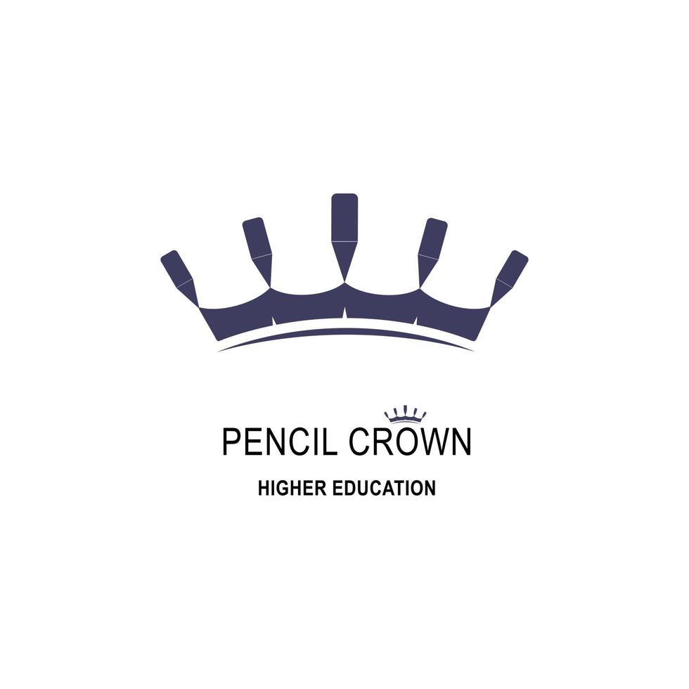 Higher education logo design template. Pencil crown emblem for good courses, luxury classes and royal schools vector illustration. Online education, business company, university and learning concept.