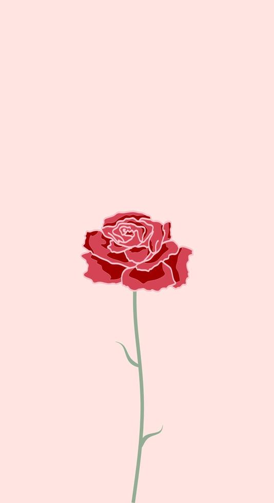 Ilustración de vector de verano hermoso en estilo plano con diseño de flor color de rosa. Fondo de planta natural estética romántica. Plantilla de banner para el tema del protector de pantalla del teléfono móvil, la pantalla de bloqueo y el fondo de pantalla.