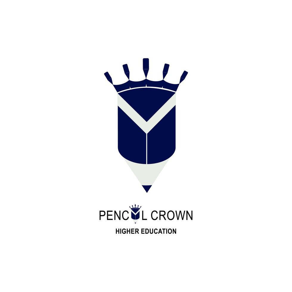 Higher education logo design template. Pencil crown emblem for good courses, luxury classes and royal schools vector illustration. Online education, business company, university and learning concept.