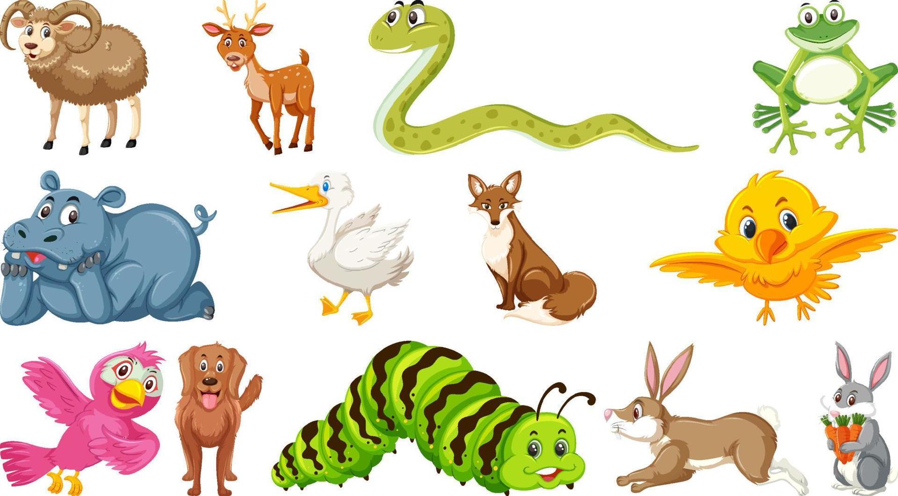 Set of isolated various animals vector