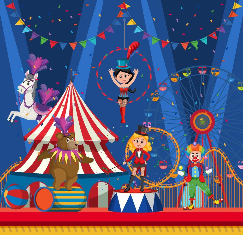 Circus animal and clown performance vector