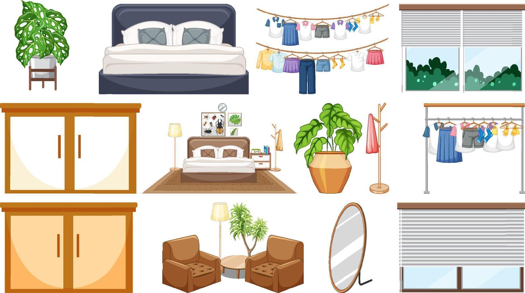 Set of interior furniture and decorations vector