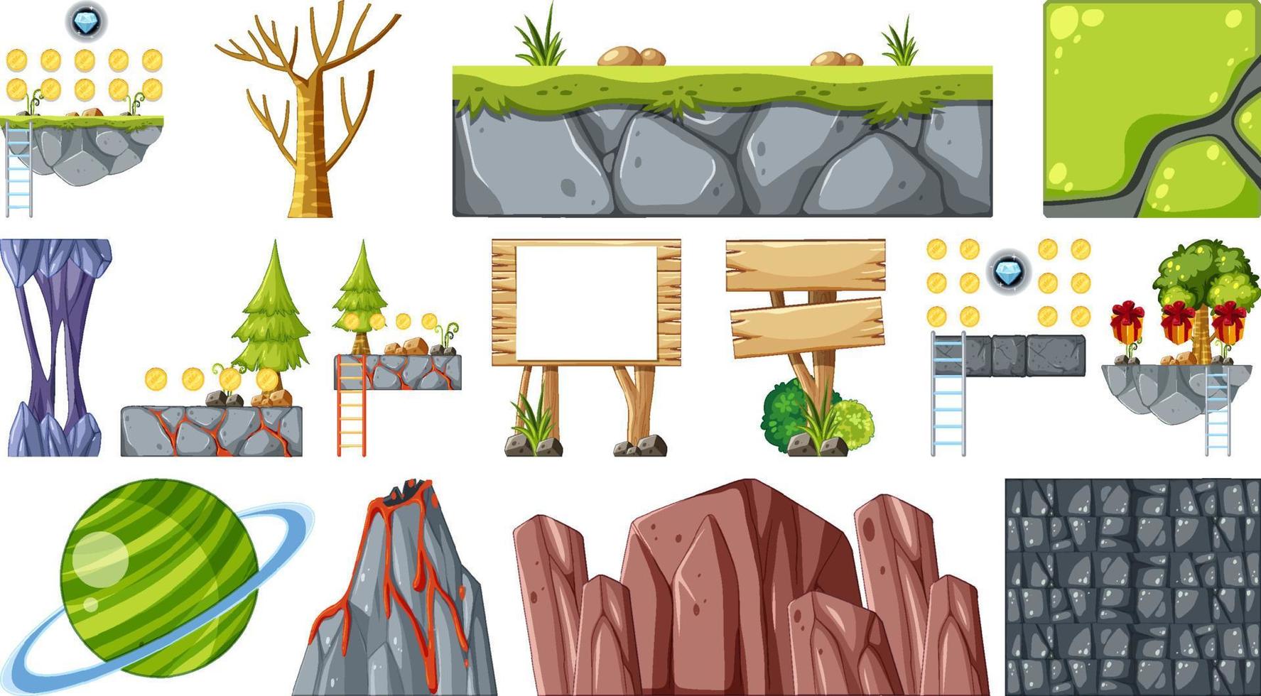 Set of isolated game objects and elements vector