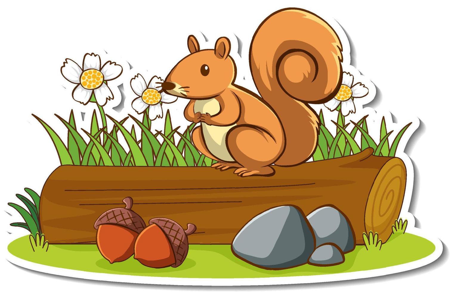 Cute squirrel standing on a log sticker vector