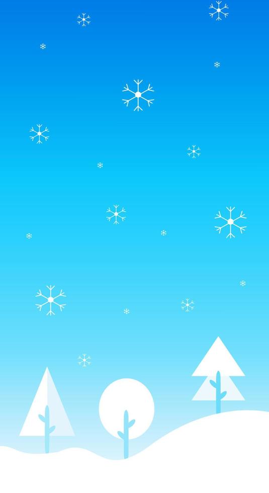 Winter landscape illustration in flat style with design snow and tree in noon view. Aesthetic winter season background. Banner template for mobile phone screen saver theme, lock screen and wallpaper. vector