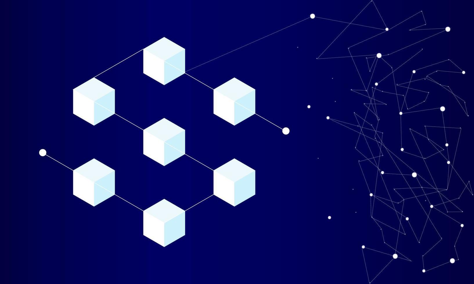 Blockchain concept banner. Isometric digital blocks connection with each other and shapes crypto chain. Blocks or cubes, connection consists digits. Abstract technology background. Vector illustration