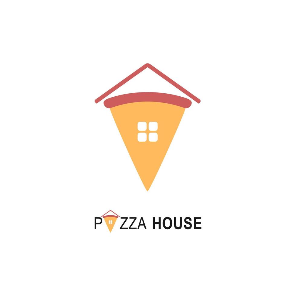 Pizza house logo for cafe packaging and restaurant menu. Fast food logo with modern style vector illustration. Pizza home slice logo for Italian pizzeria with minimalistic flat style pizza restaurant.
