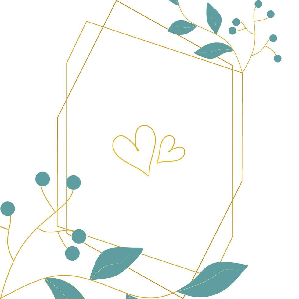 Simple wedding floral background style. Gold geometric invitation, save the date card design with tree branches and greenery leaves decoration. Natural elegant and rustic luxury template vector. vector