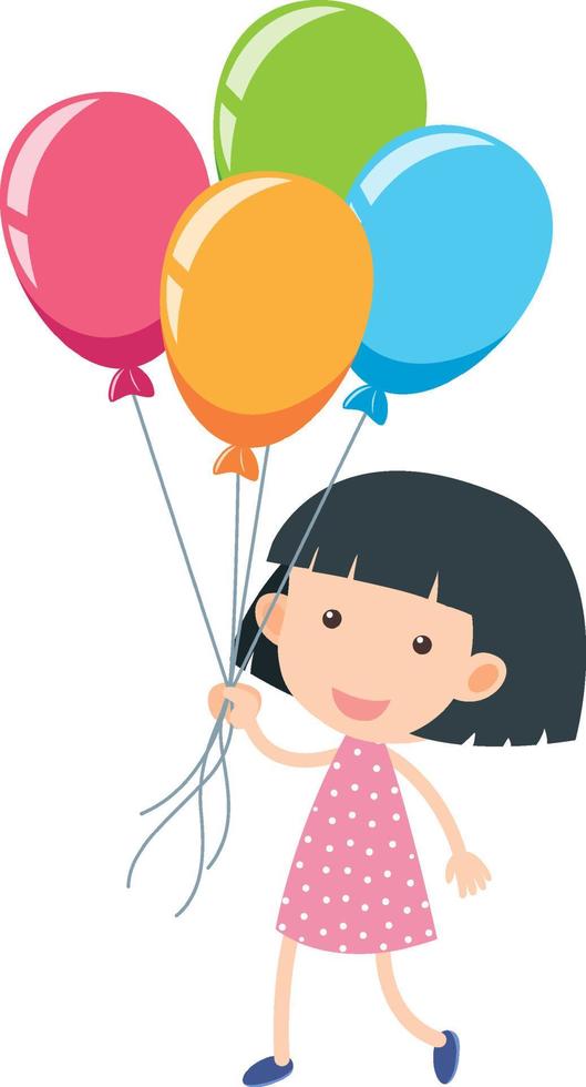 niña sosteniendo globos de colores vector