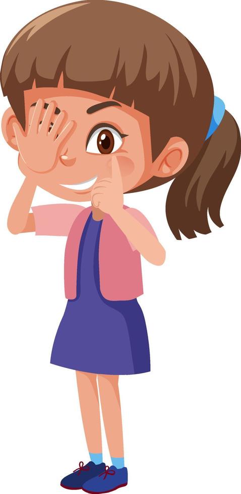 A girl hiding her eye with a hand vector