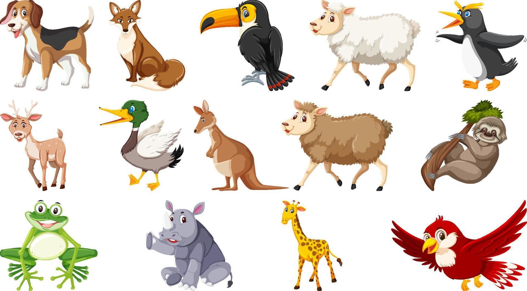 Set of isolated different animals vector