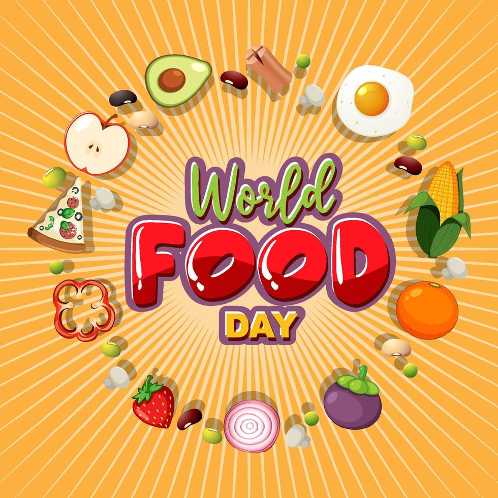 World Food Day logo with healthy food ingredients vector