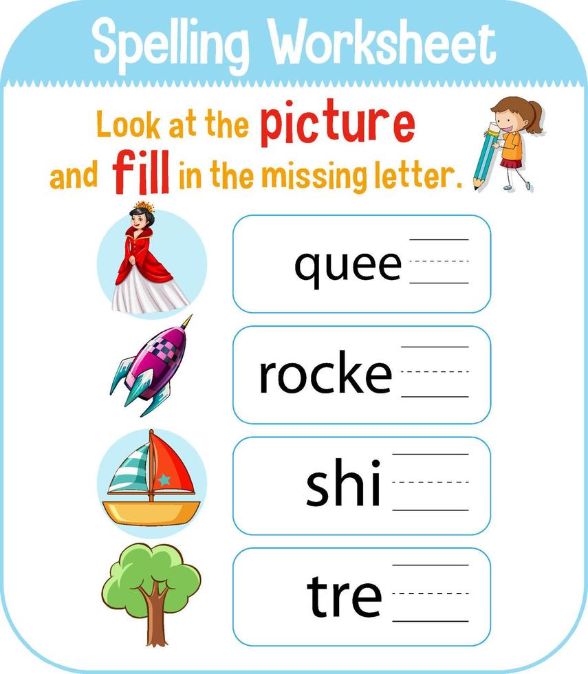 Spelling worksheet template for kids vector