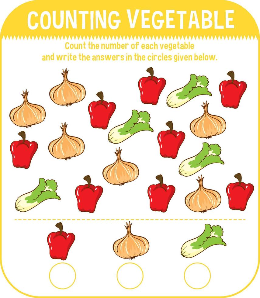 Plantilla de juego de matemáticas con contar vegetales. vector