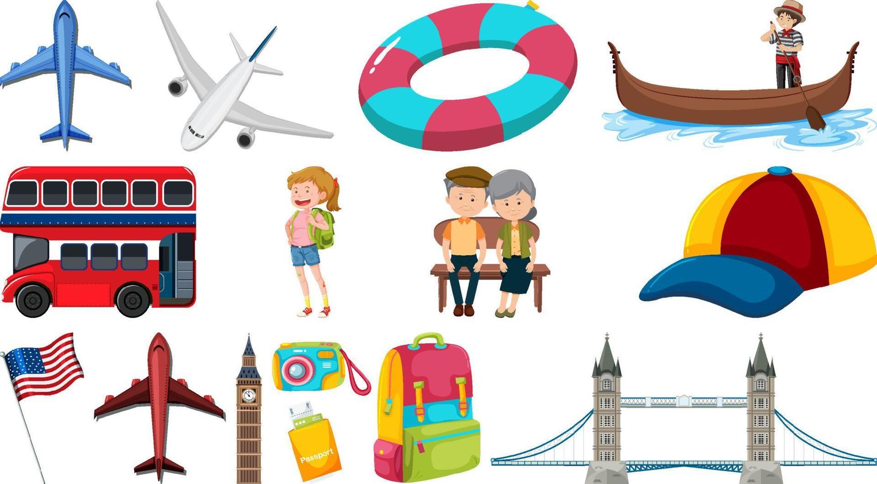 Set of summer vacation objects and elements vector