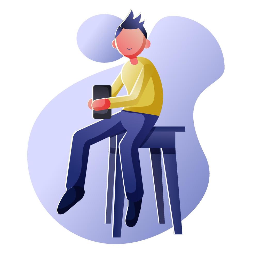 ilustración vectorial con niño sentado en una silla con ordenador portátil. vector