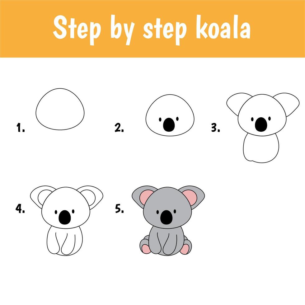 Easy educational game for kids. Simple level of difficulty. Gaming and education. Tutorial for drawing koala vector