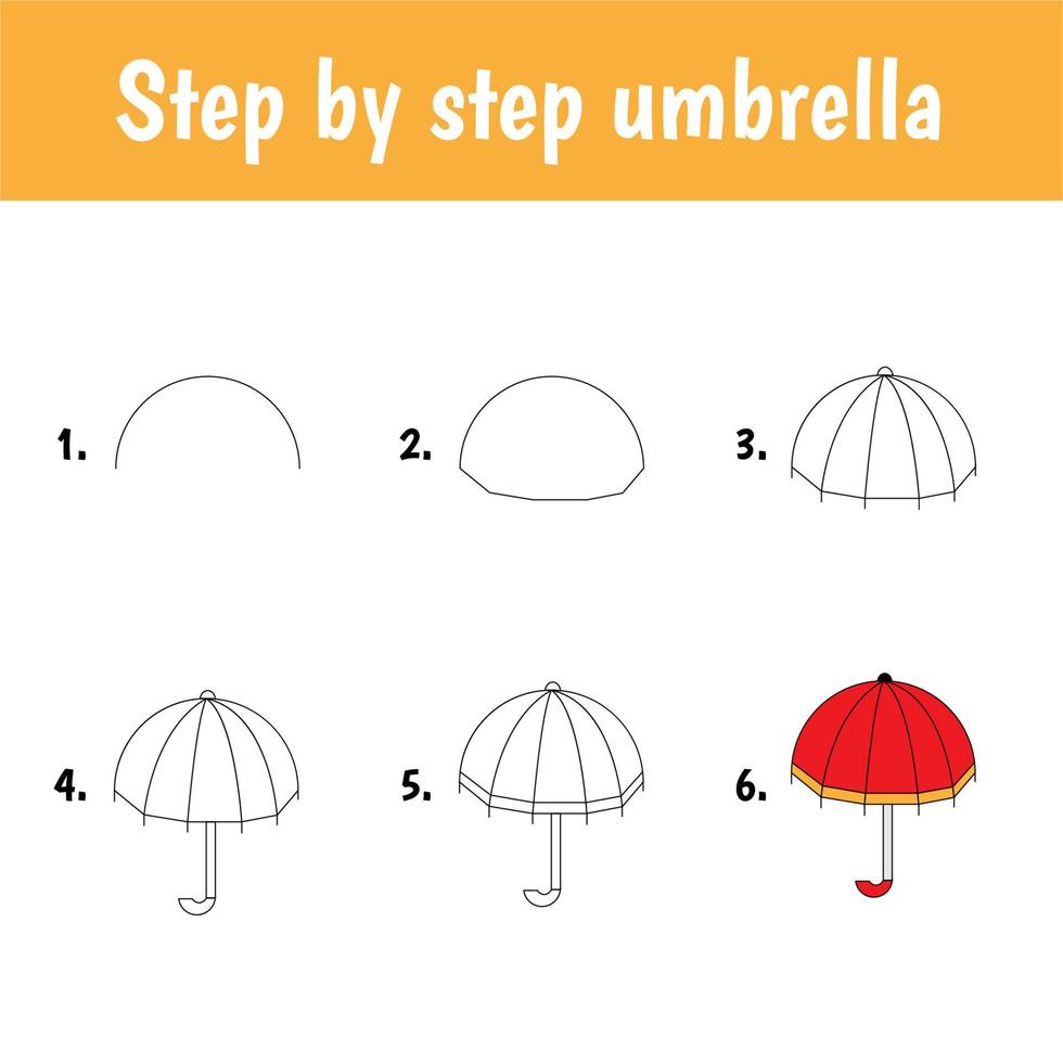Easy educational game for kids. Simple level of difficulty. Gaming and education. Tutorial for drawing umbrella vector