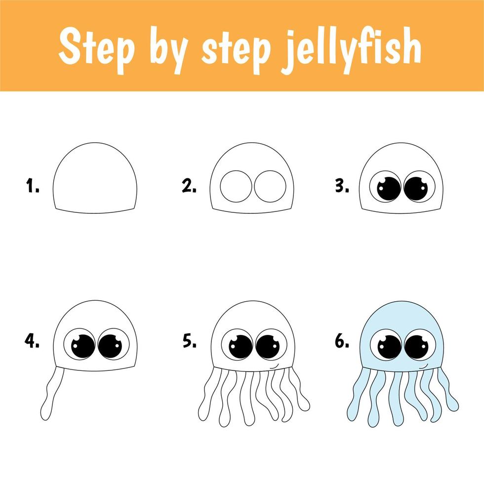 Step by step drawing jellyfish for children vector