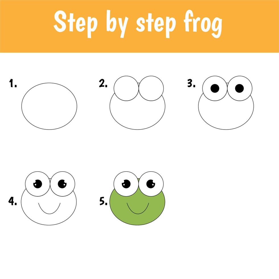 Step by step drawing frog for children vector