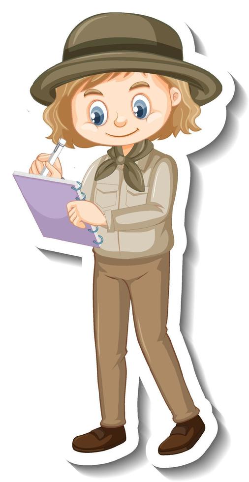 Girl in safari outfit cartoon character sticker vector