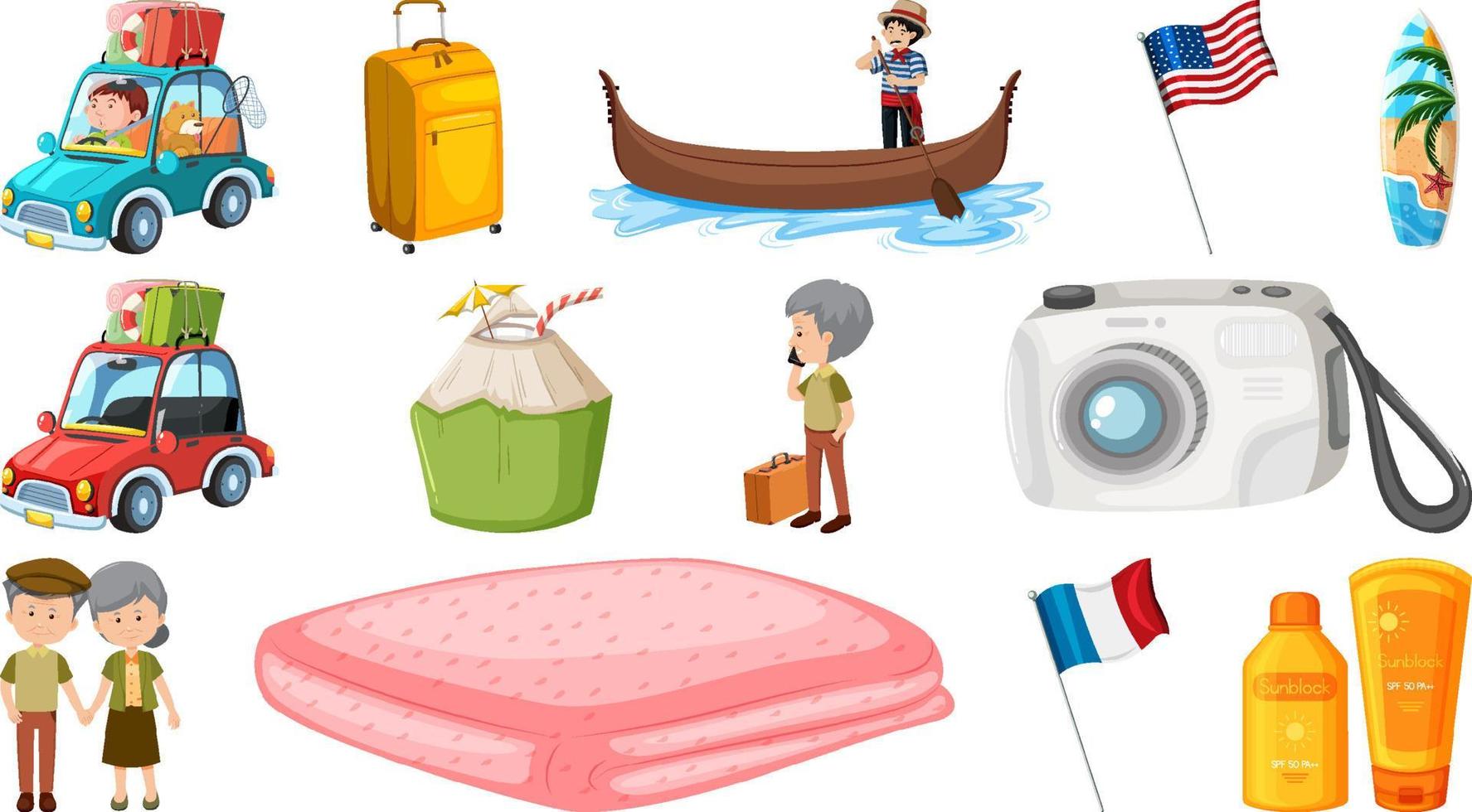 Set of summer vacation objects and elements vector