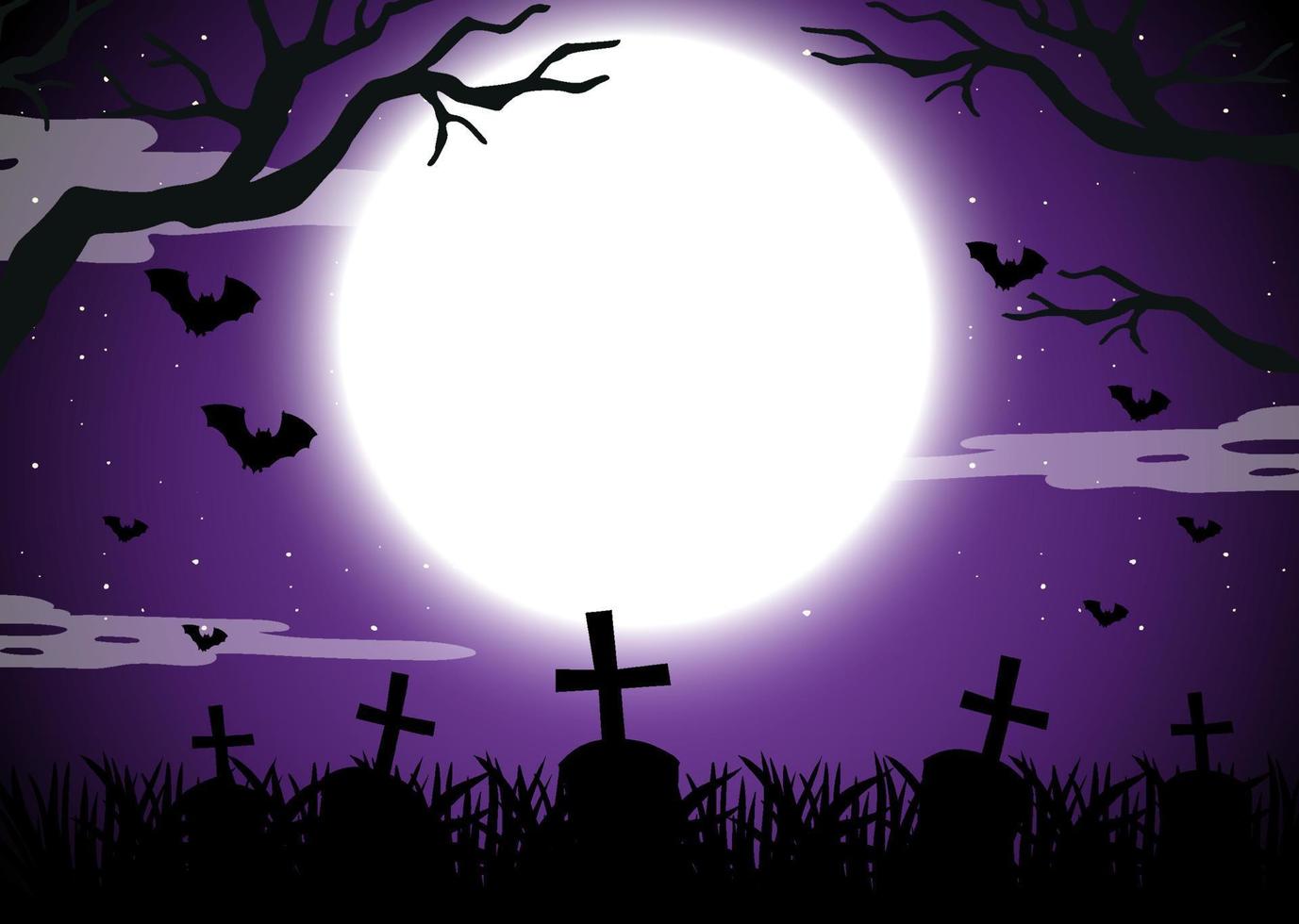 Spooky forest silhouette with full moon vector