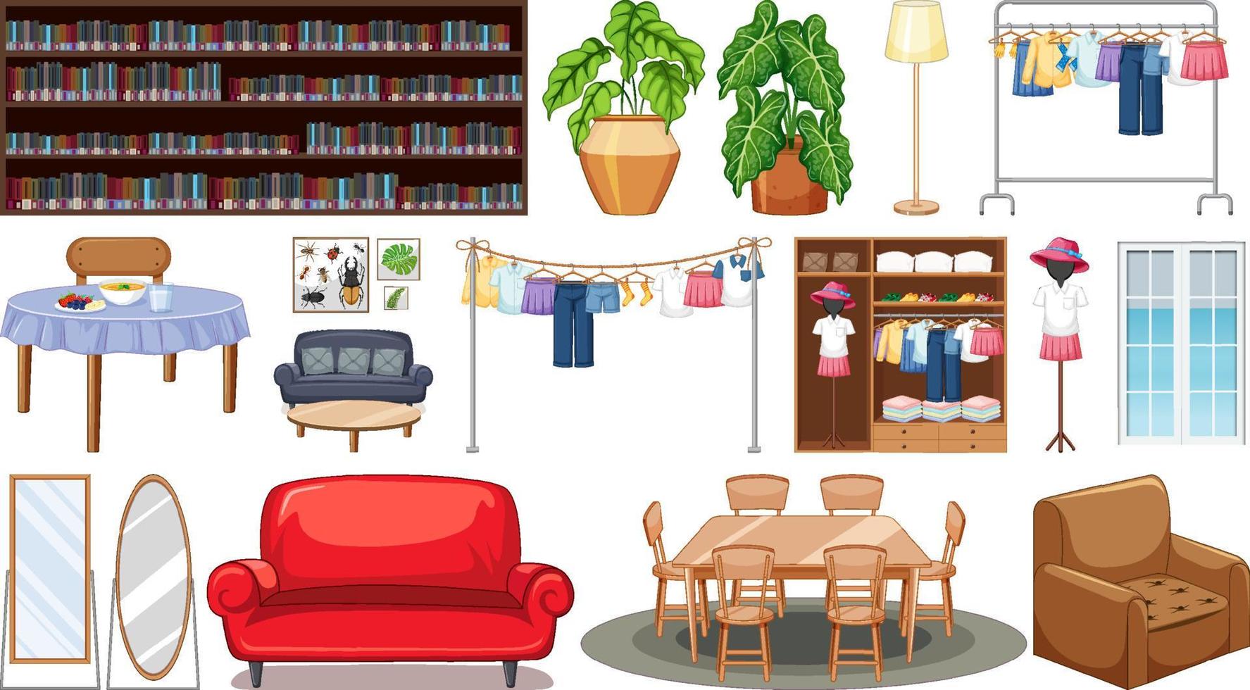 Set of interior furniture and decorations vector