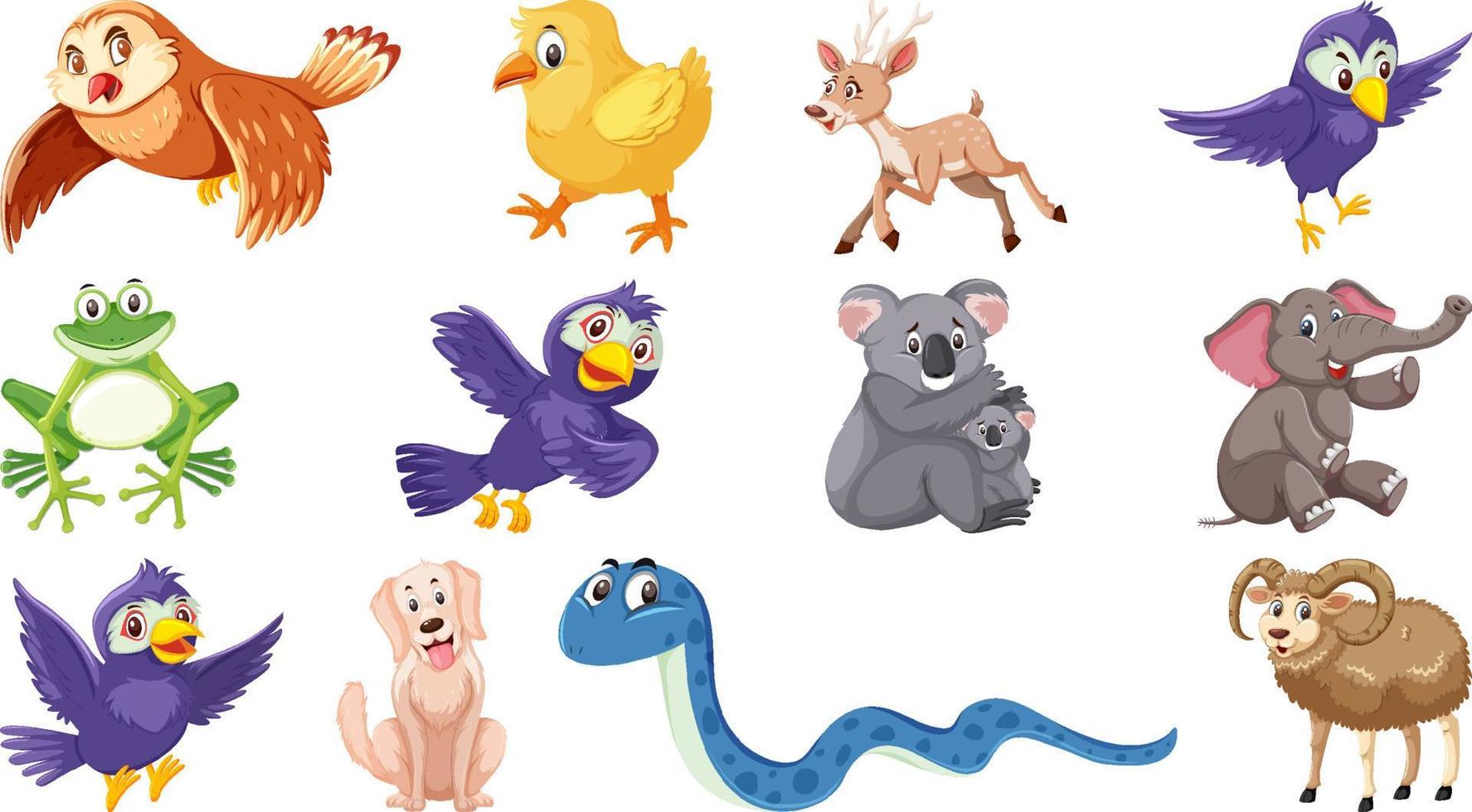 Set of isolated various animals vector