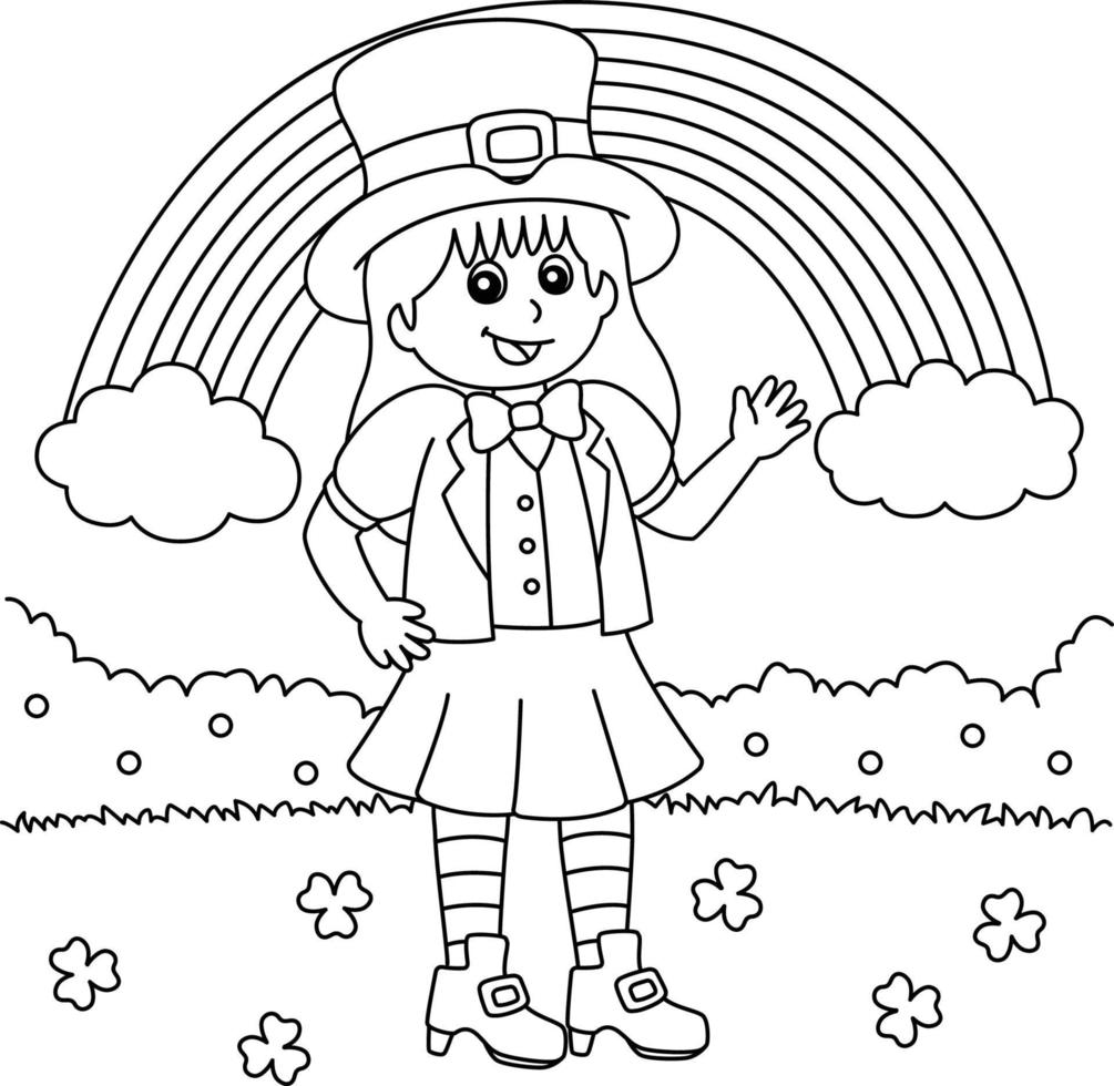 St. Patricks Day Leprechaun Girl Coloring Page vector