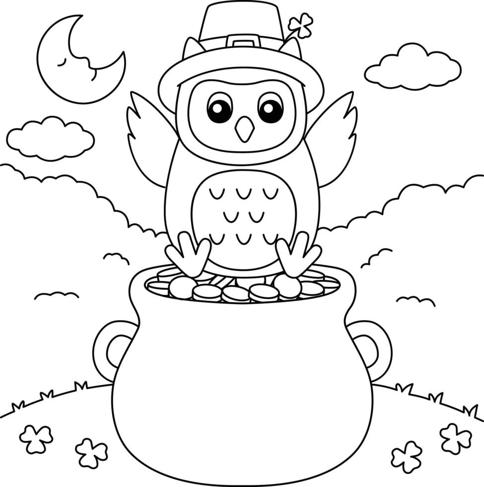 St. Patricks Day Owl Coloring Page for Kids vector