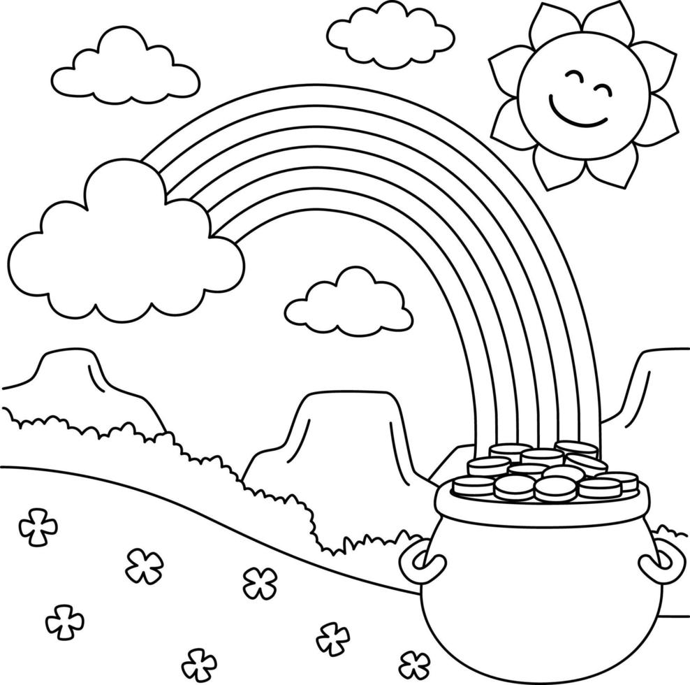 St. Patricks Day Rainbow Coloring Page for Kids vector