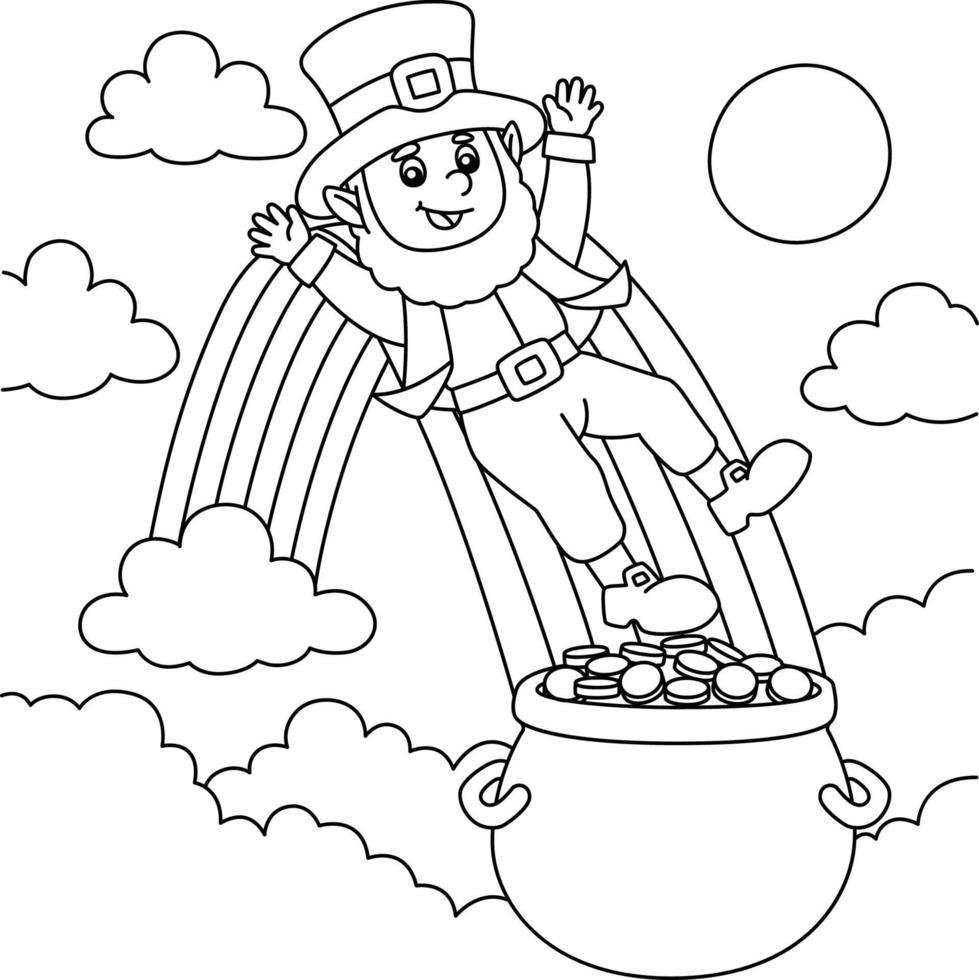 S t. dia de patricks leprechaun se desliza en una página para colorear rsainbow para niños vector