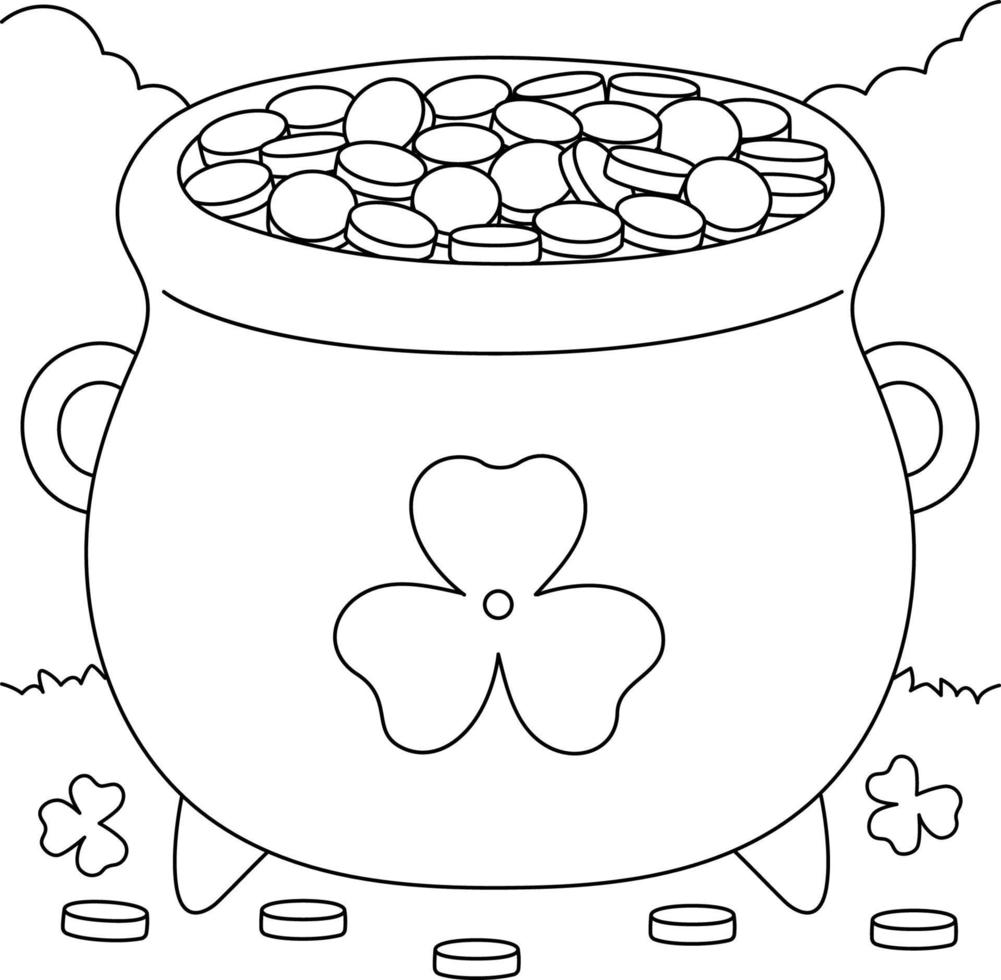 St. Patricks Day Pot Gold Coloring Page for Kids vector