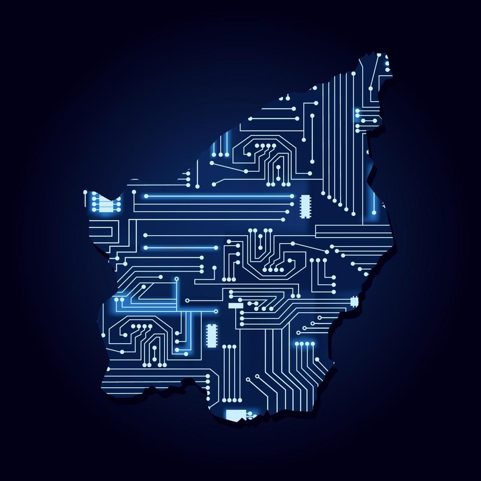 mapa de contorno de san marino con un circuito de electrónica tecnológica. vector