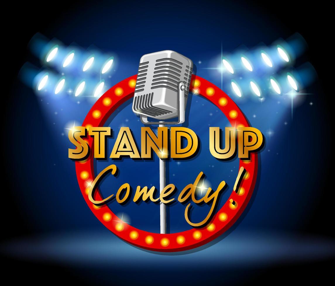 Stand up comedy banner con micrófono vintage vector