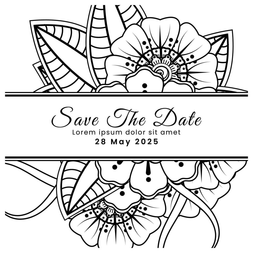 Save the date with mehndi flower. decoration in ethnic oriental, doodle ornament. vector
