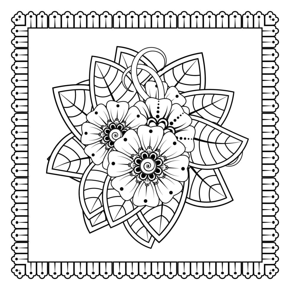 flor mehndi para henna, mehndi, tatuaje, decoración. adorno decorativo en estilo étnico oriental, adorno de doodle, dibujo a mano de contorno. página de libro para colorear. vector