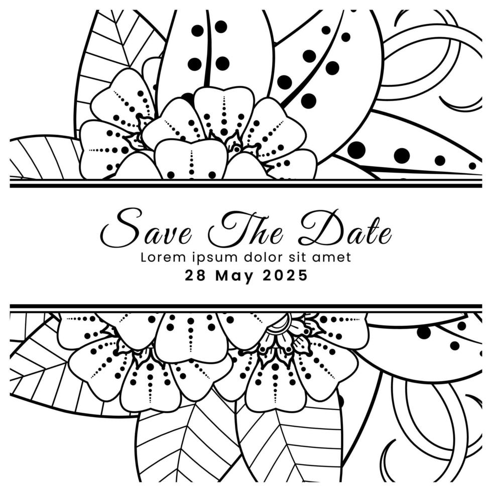 Save the date with mehndi flower. decoration in ethnic oriental, doodle ornament. vector