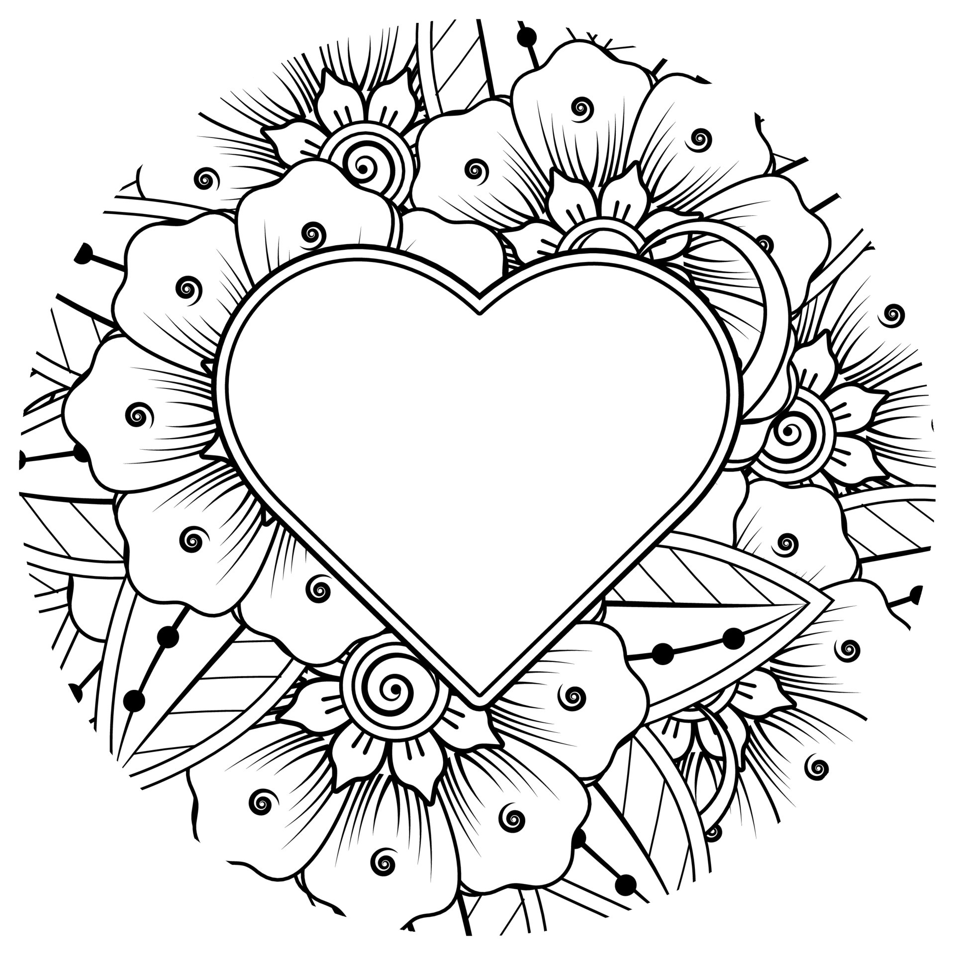 Mehndi flower with frame in shape of heart decoration in ethnic