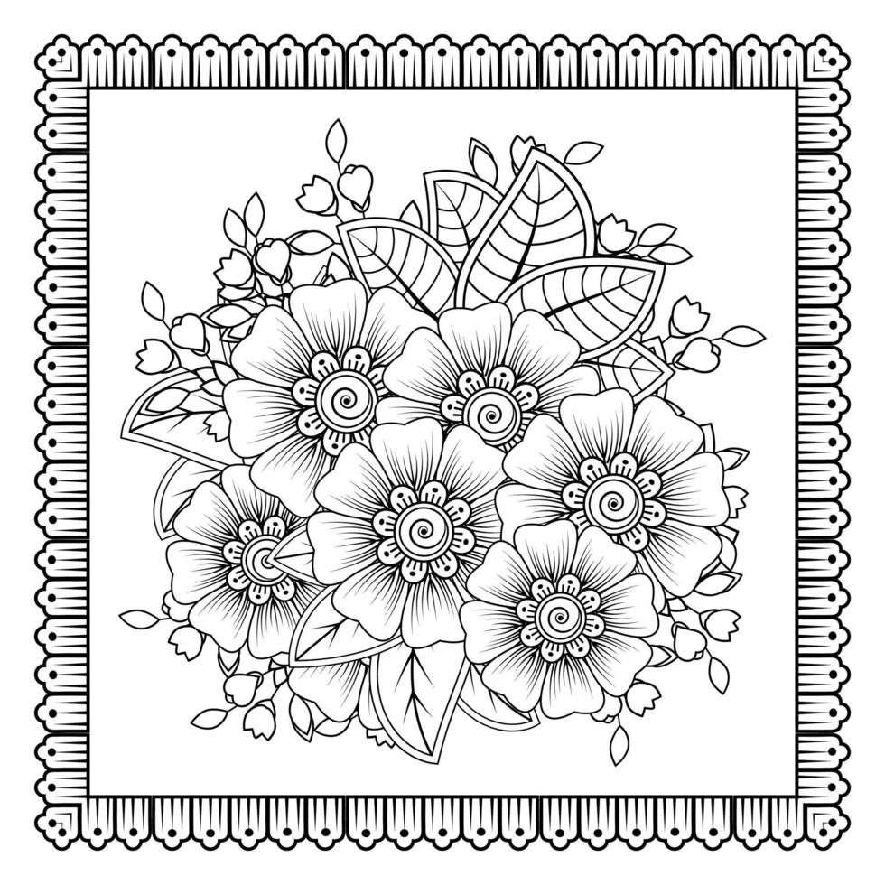 Mehndi flower for henna, mehndi, tattoo, decoration. Decorative ornament in ethnic oriental style, doodle ornament, outline hand draw. Coloring book page. vector