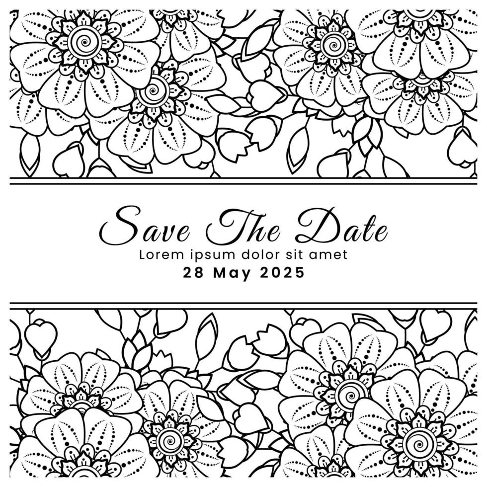 Save the date with mehndi flower. decoration in ethnic oriental, doodle ornament. vector