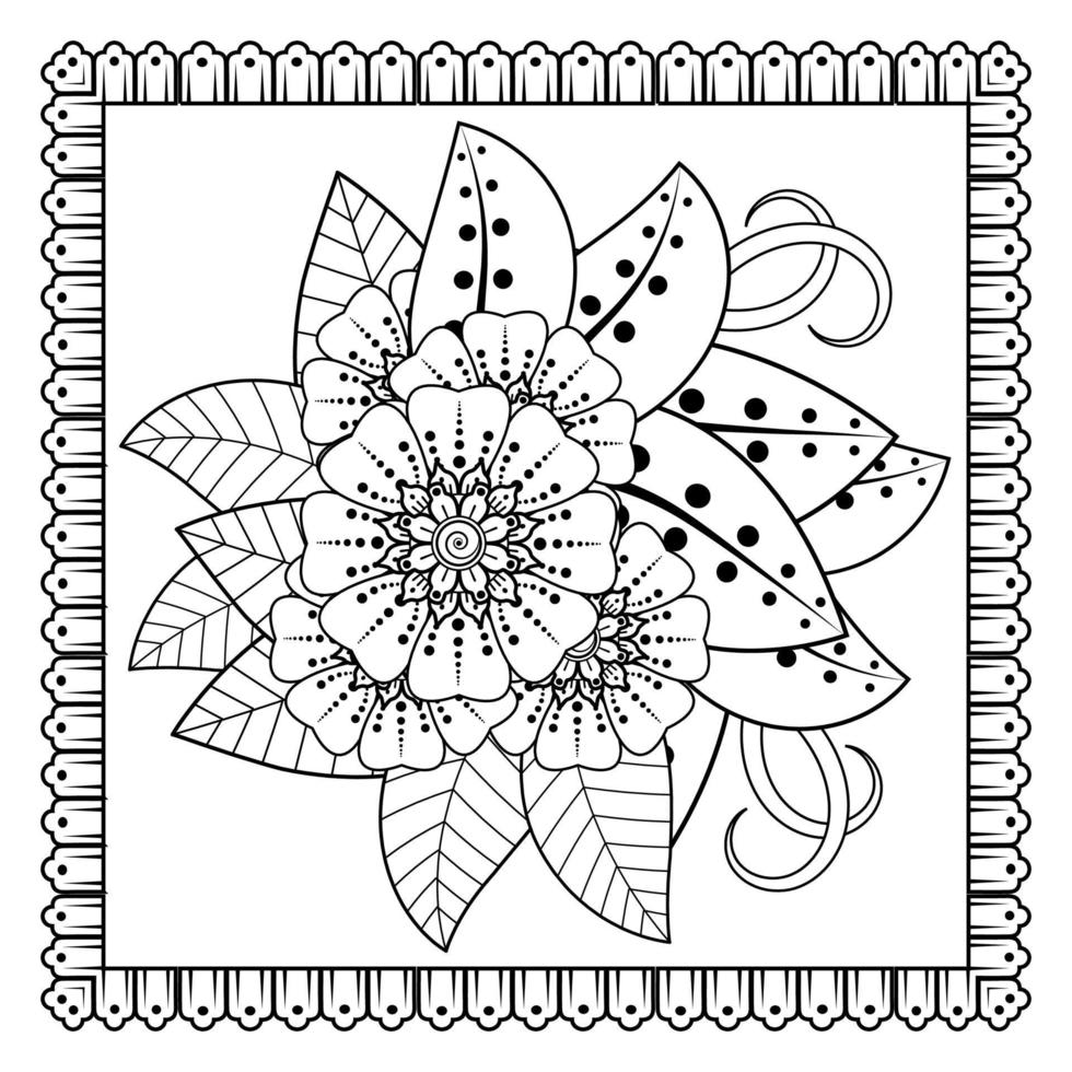 flor mehndi para henna, mehndi, tatuaje, decoración. adorno decorativo en estilo étnico oriental, adorno de doodle, dibujo a mano de contorno. página de libro para colorear. vector