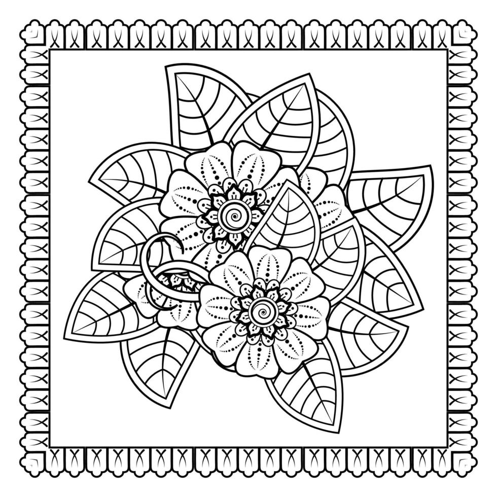 flor mehndi para henna, mehndi, tatuaje, decoración. adorno decorativo en estilo étnico oriental, adorno de doodle, dibujo a mano de contorno. página de libro para colorear. vector