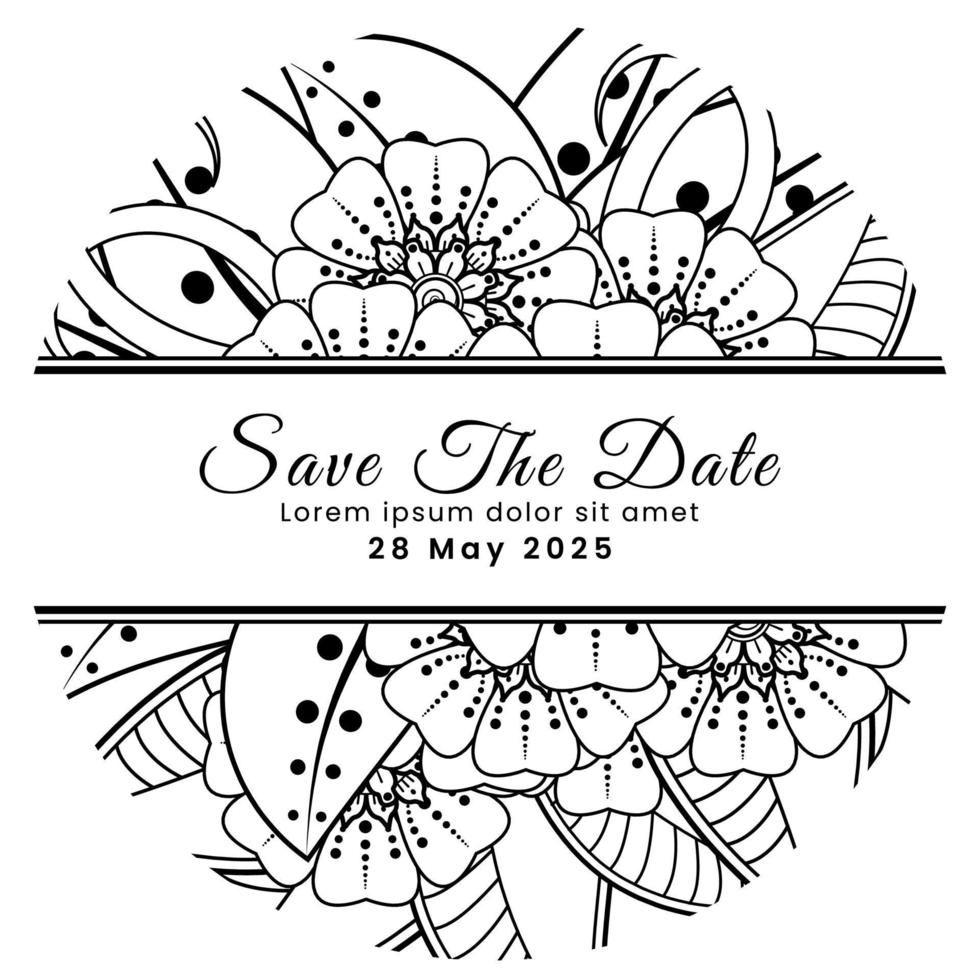 Save the date with mehndi flower. decoration in ethnic oriental, doodle ornament. vector