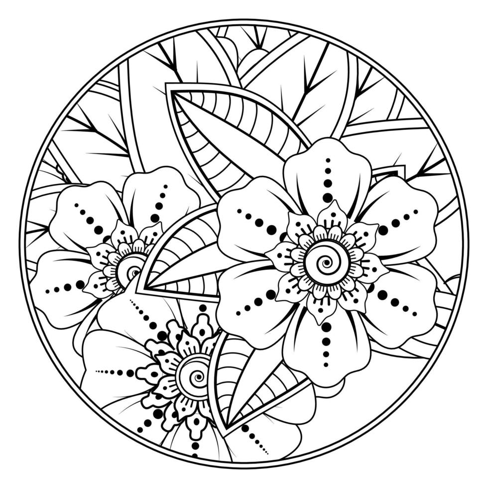 Mehndi flower for henna, mehndi, tattoo, decoration. Decorative ornament in ethnic oriental style, doodle ornament, outline hand draw. Coloring book page. vector