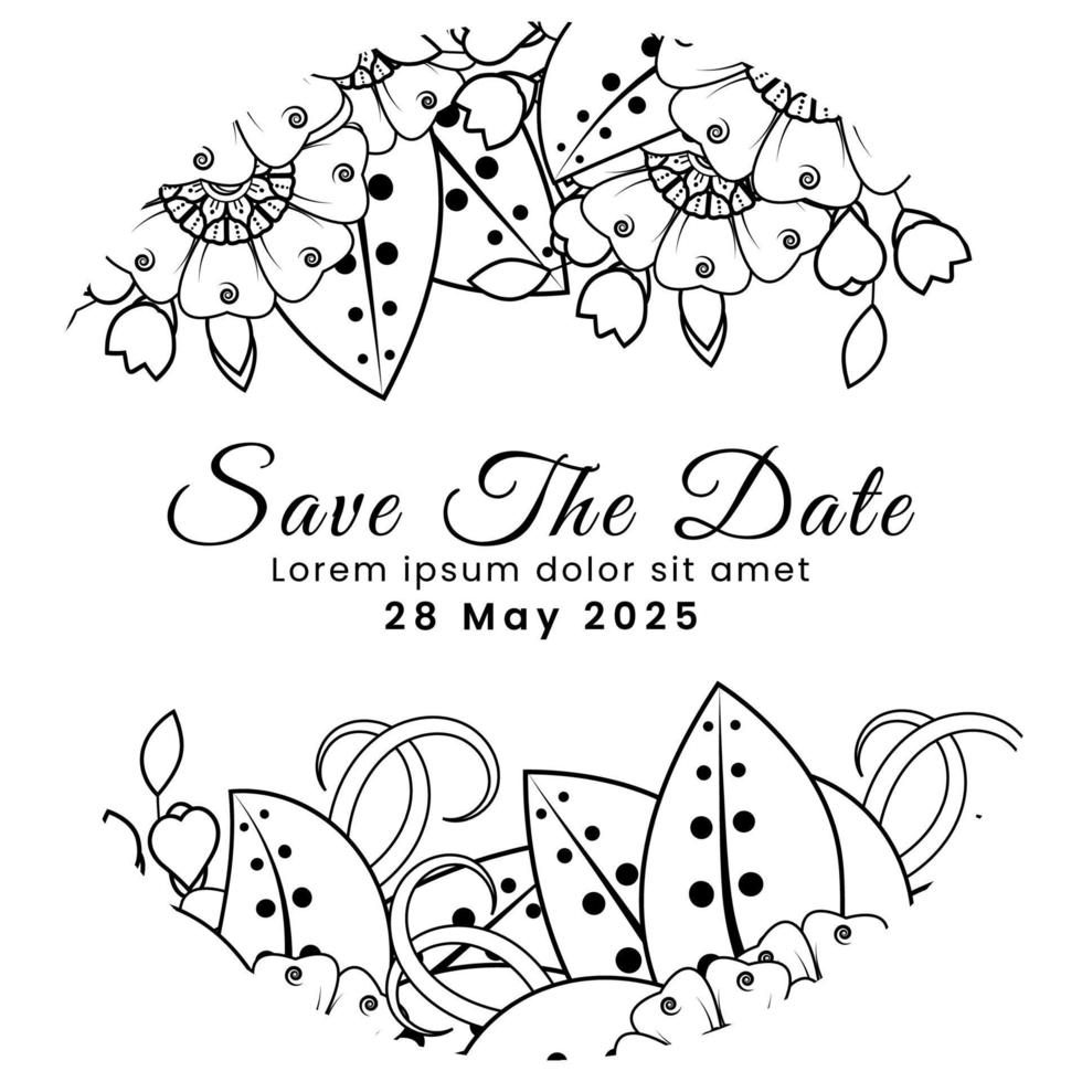 Save the date with mehndi flower. decoration in ethnic oriental, doodle ornament. vector