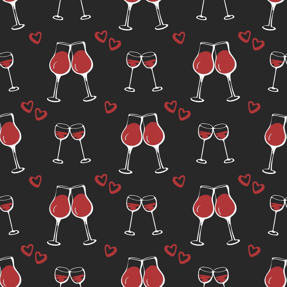 Seamless doodle pattern with cheers wine glass. Vector illustration.