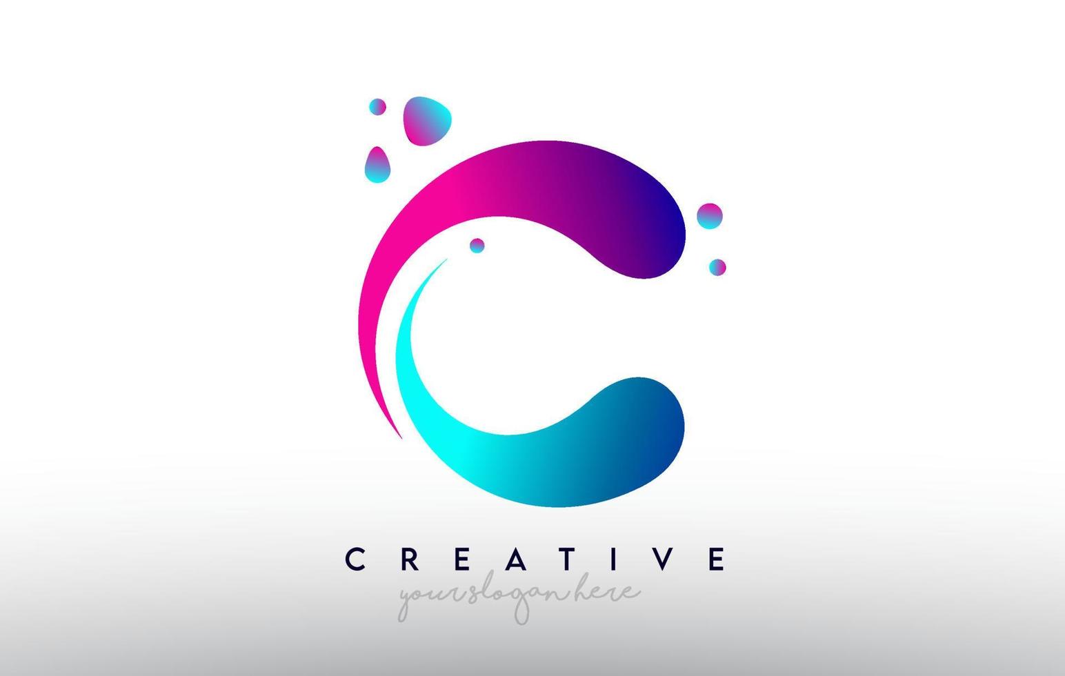 Logotipo de diseño de letra c. colores de letra de chicle arcoíris con puntos y formas creativas de colores fluidos vector